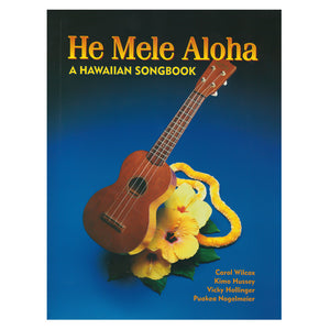 Book cover is blue, with an image of a Hawaiian ukule, yellow flowers, and a yellow lei.