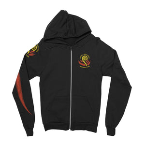 This Hawaii Volcanoes National Park Hoodie front features the ʻamaʻu fern on the front chest and a fern blade running down the right arm