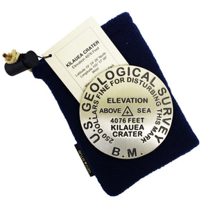 This 3" heavy pewter medallion displays the summit height of Kīlauea Volcano, 4,076 ft., and other USGS information.