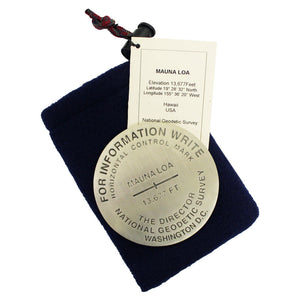 This 3" heavy pewter medallion displays the summit height of Mauna Loa Volcano and other USGS information. 